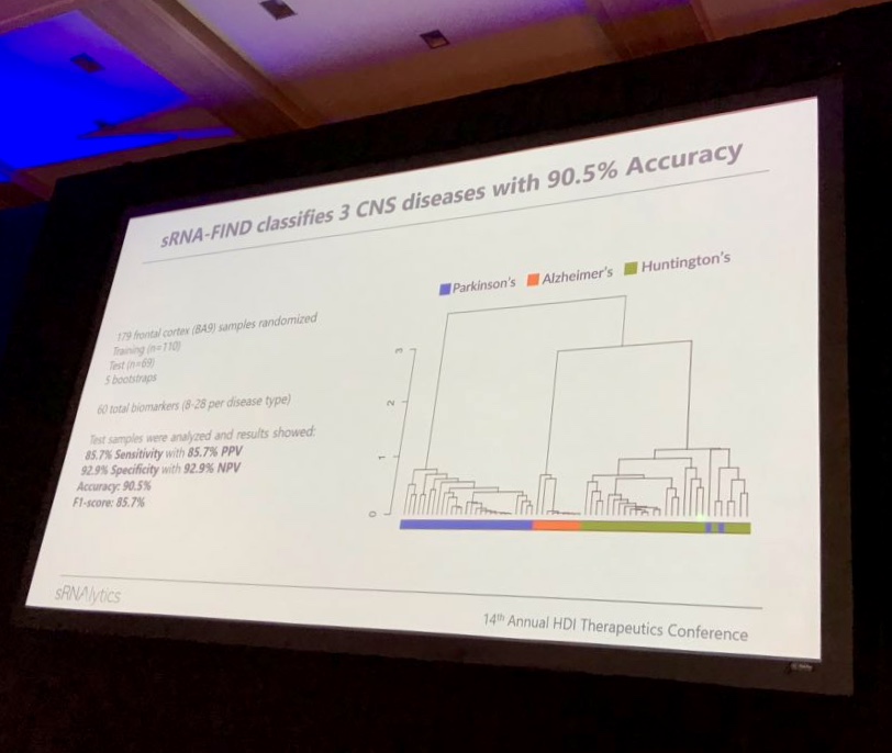 A panel of 60 small RNAs in CSF can distinguish between Huntington’s, Alzheimer’s and Parkinson’s with decent accuracy, but more work is needed to understand how such biomarkers might help is develop treatments