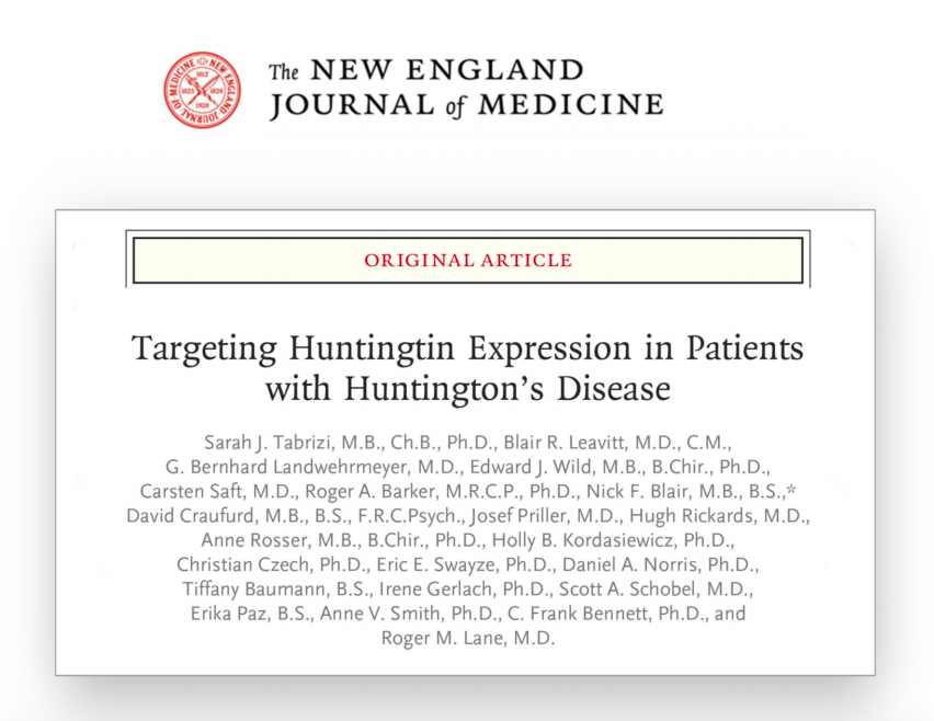 This paper, published today, describes the results of a safety study with a Huntingtin Lowering ASO   