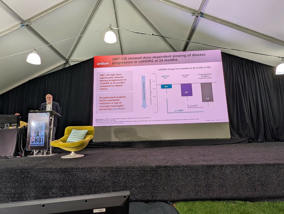 David Margolin from uniQure shared the exciting clinical improvements AMT-130 seems to be having, seemingly reducing disease progression in a dose-dependent manner.